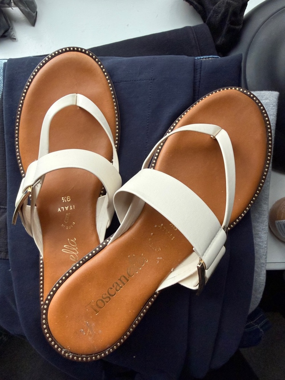 Toscanella White Leather Thong & Wide Strap Sandals